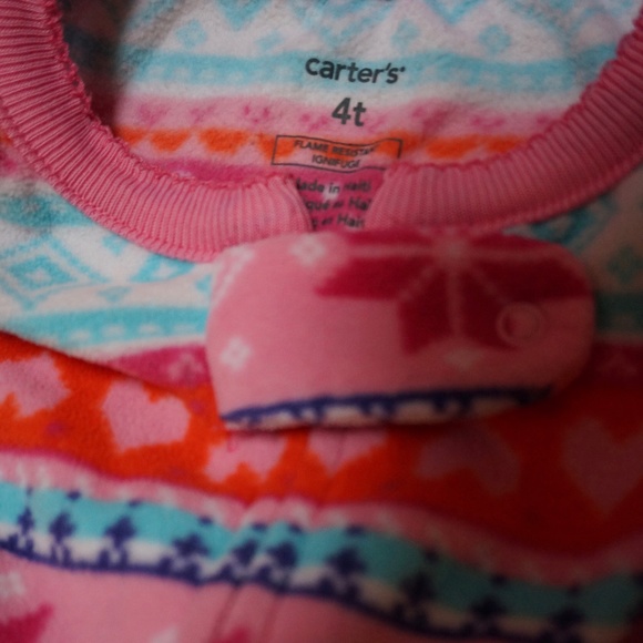 Girls Size 4T Carter's Pink/Aqua 1-piece Flannel PJs - Picture 2 of 3